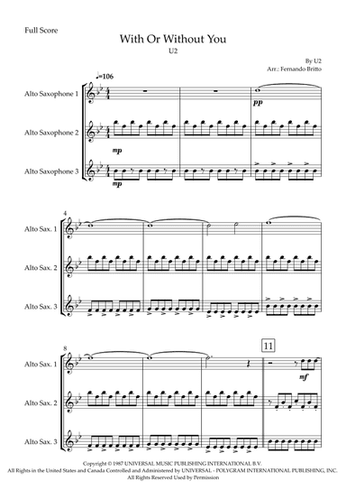 With Or Without You (arr. Fabio Britto)