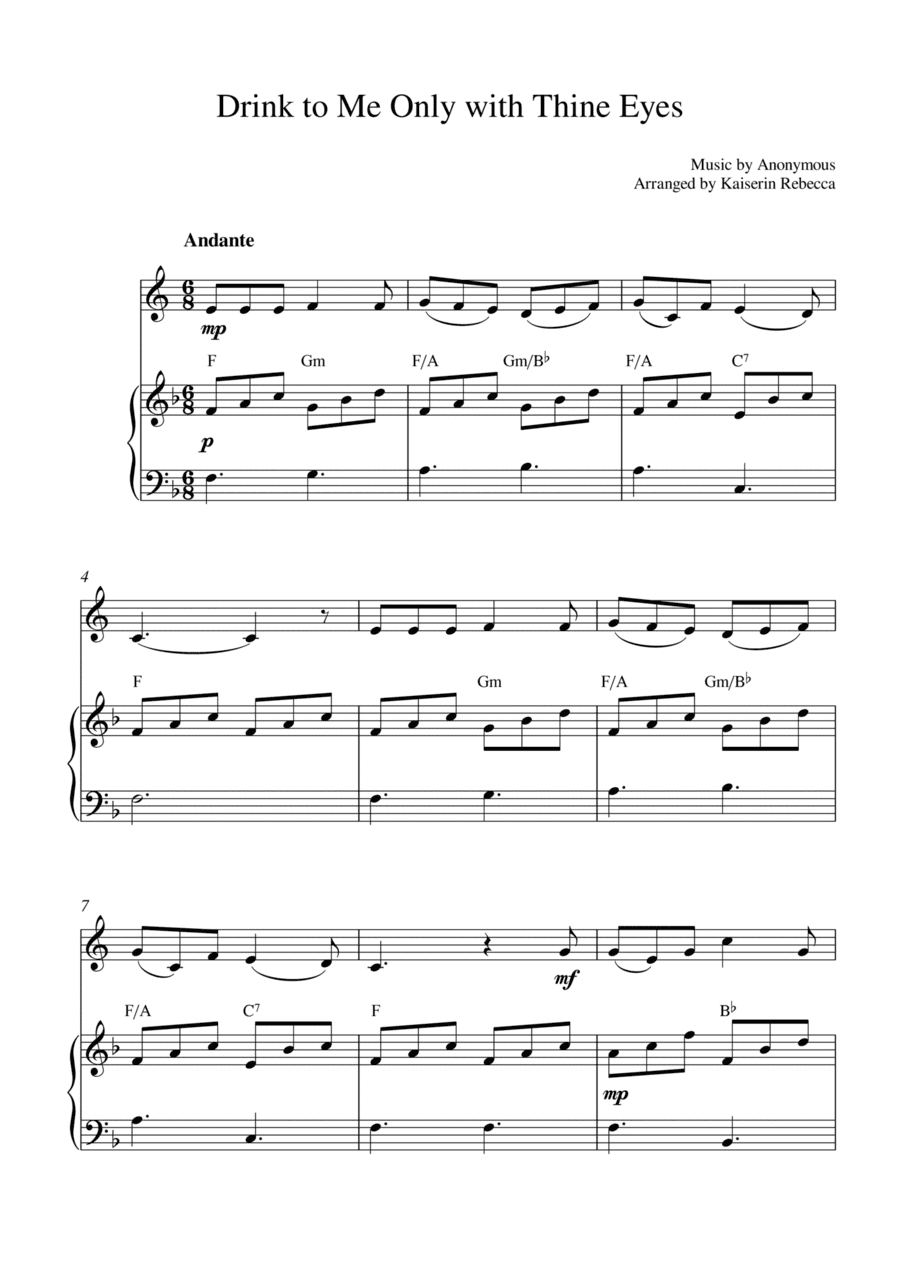 Drink to Me Only with Thine Eyes (for horn in F solo and piano accompaniment) (arr. Kaiserin Rebecca)