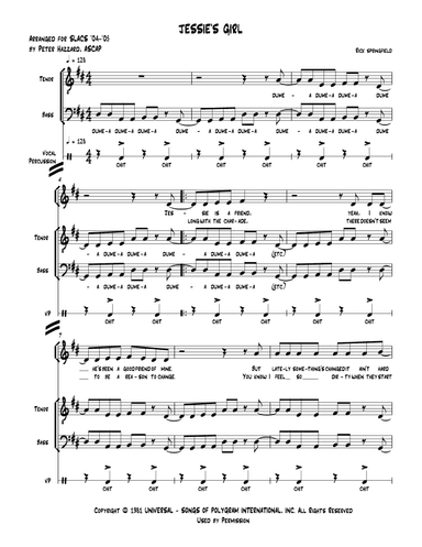 Jessie's Girl (arr. Peter Hazzard, ASCAP)