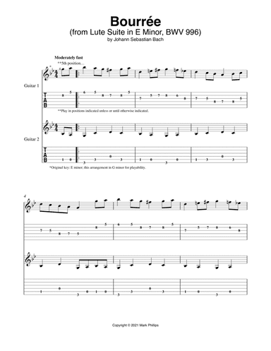Bourrée (from Lute Suite in E Minor, BWV 996) (arr. Mark Phillips)