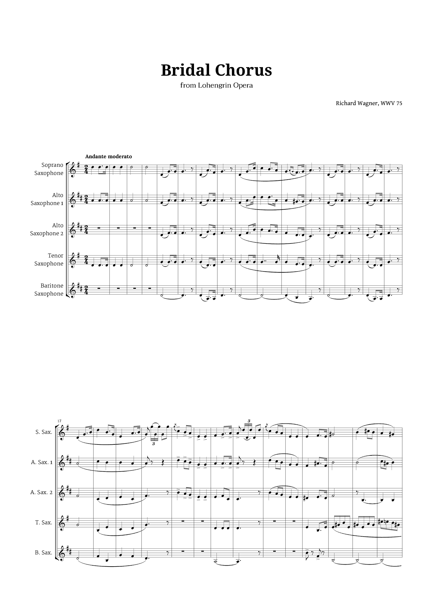 Bridal Chorus by Wagner for Sax Quintet (arr. Langanho)