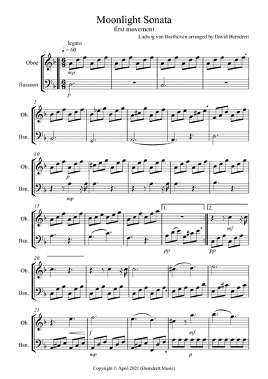 Moonlight Sonata (1st movement) for Oboe and Bassoon Duet (arr. David Burndrett)