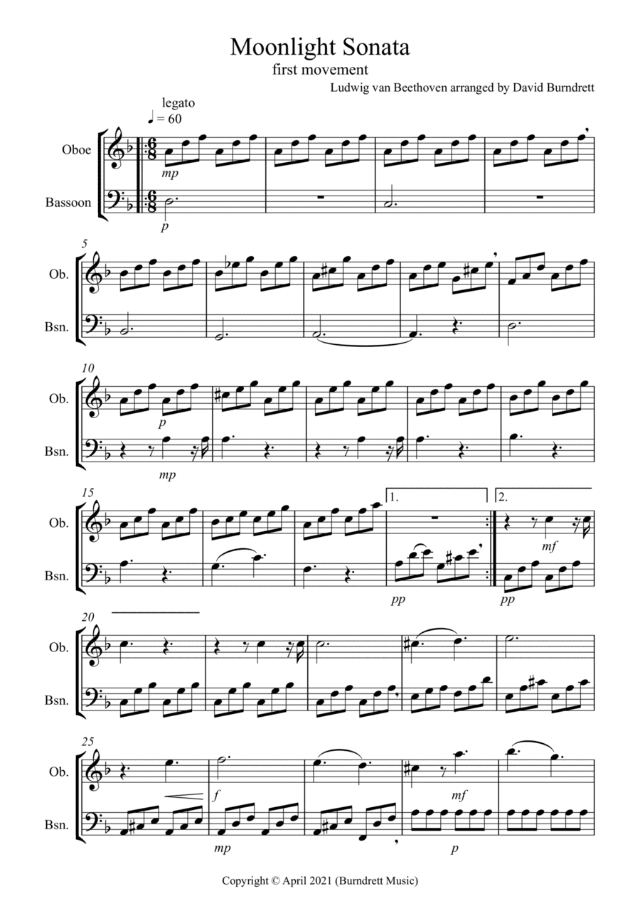 Moonlight Sonata (1st movement) for Oboe and Bassoon Duet (arr. David Burndrett)
