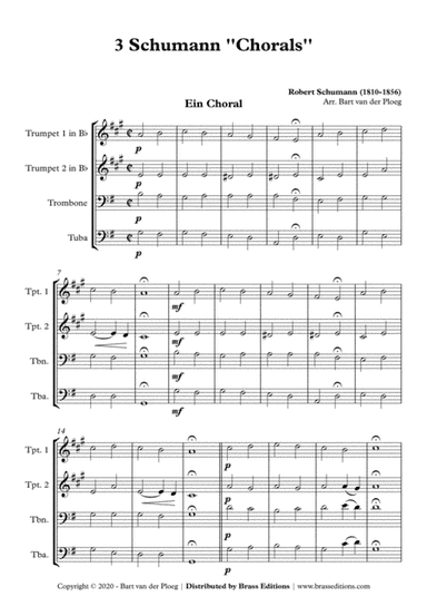 3 Schumann ''Chorals'' - For flexible brass quartet (arr. Bart van der Ploeg)