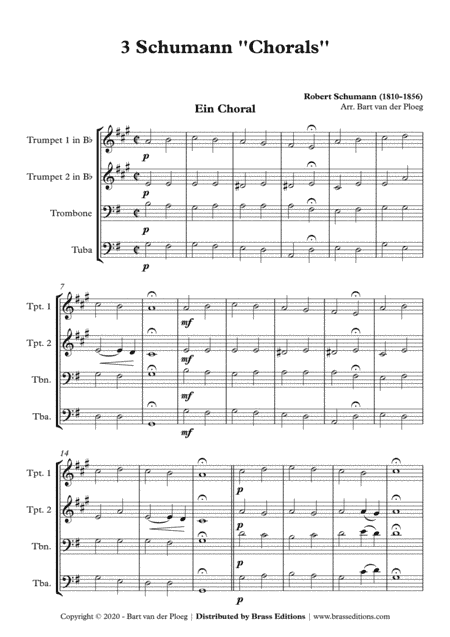 3 Schumann ''Chorals'' - For flexible brass quartet (arr. Bart van der Ploeg)