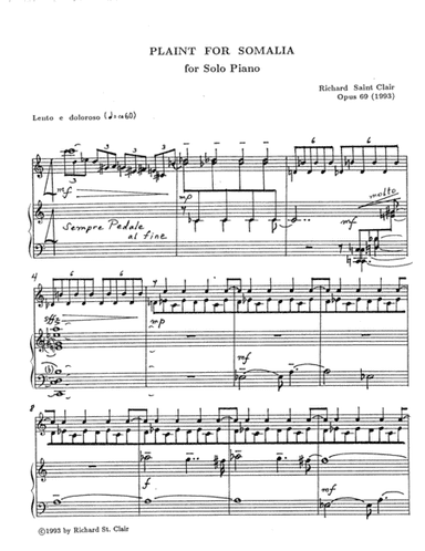 Plaint for Somalia, for Solo Piano