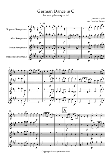 German Dance in C - Saxophone Quartet (arr. Jasmine Brown)