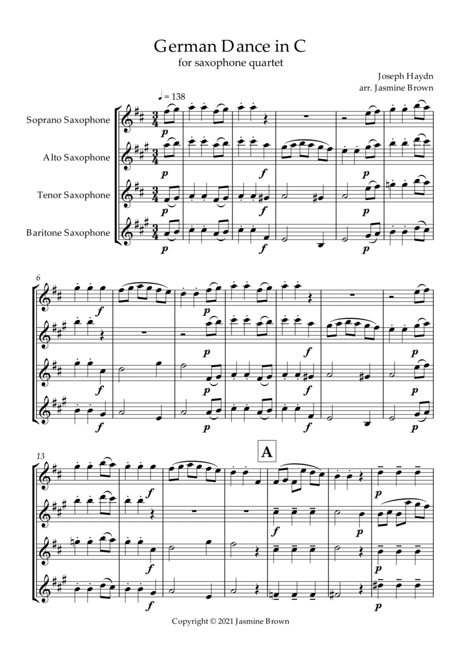 German Dance in C - Saxophone Quartet (arr. Jasmine Brown)