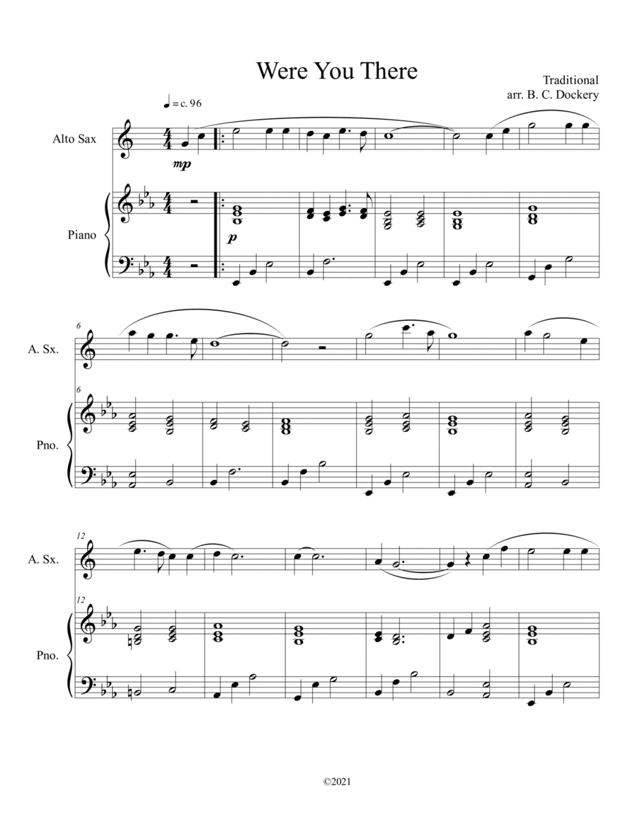 Were You There (alto sax solo) with optional piano accompaniment (arr. B. C. Dockery)