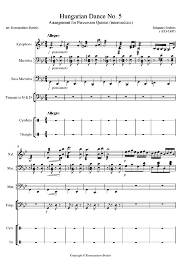 J.Brahms Hungarian Dance No5 for percussion quintet (arr. Konstantinos Botinis)