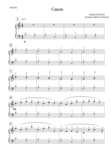 Canon in D Easy Piano for Beginners (with finger numbers) (arr. Spring Orchestra)
