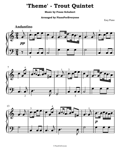 'Theme' from Trout Quintet - Schubert (Easy Piano) (arr. PianoForEveryone)