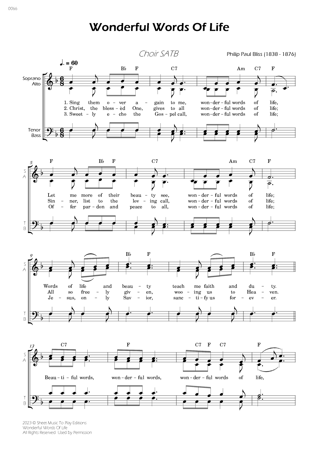 Wonderful Words Of Life - Choir SATB - W/Chords (arr. César Madeira)