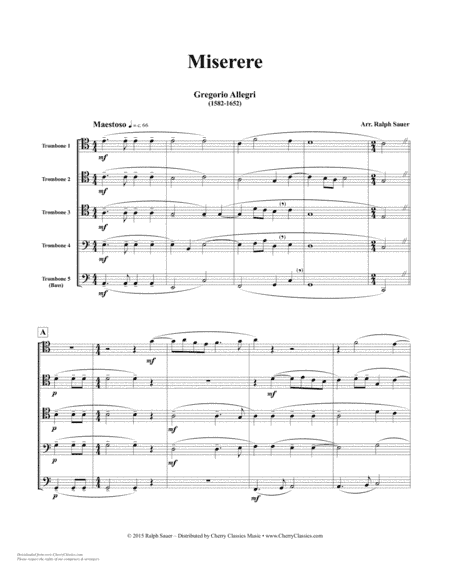 Miserere for 5-part Trombone Ensemble (arr. Sauer, Ralph)