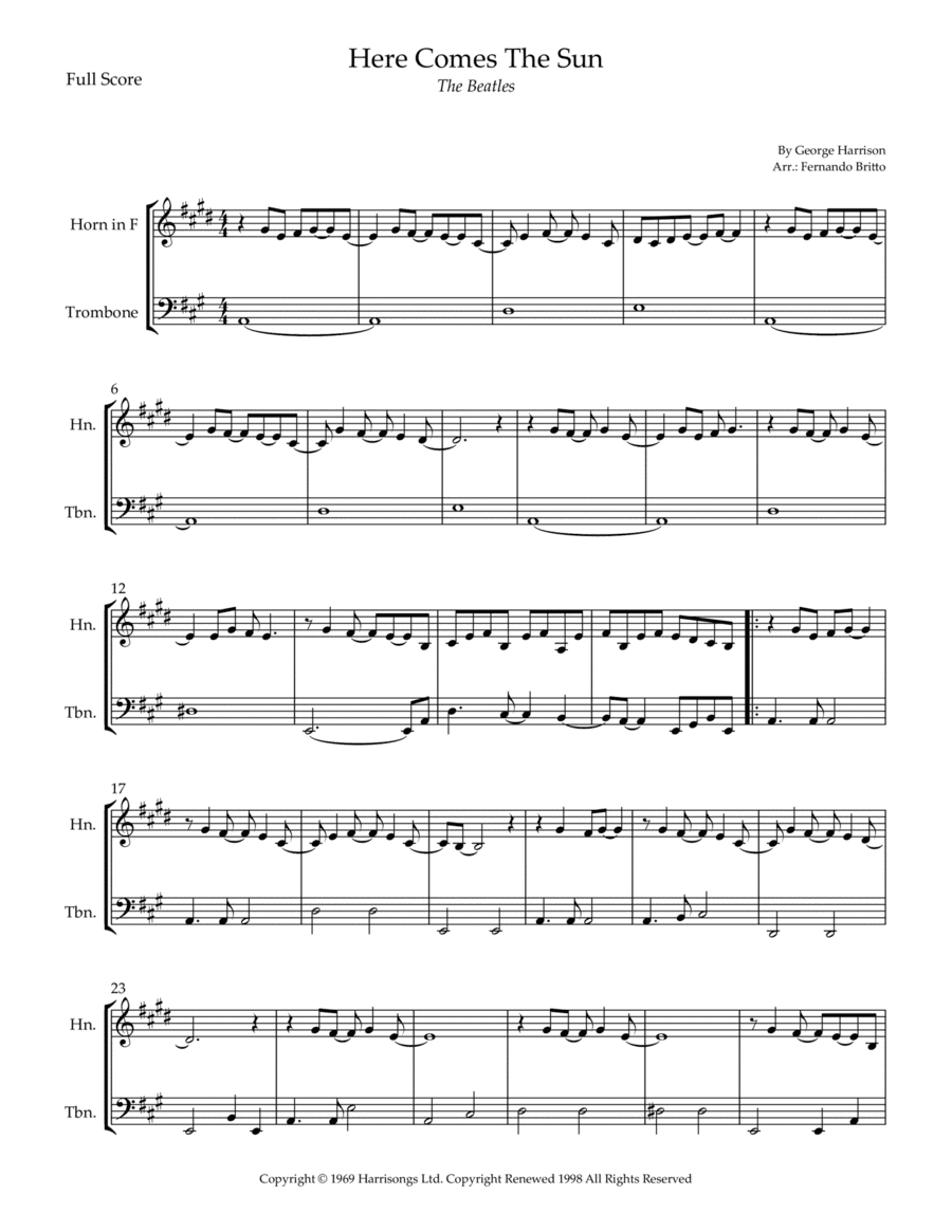 Here Comes The Sun (arr. Fernando Britto)
