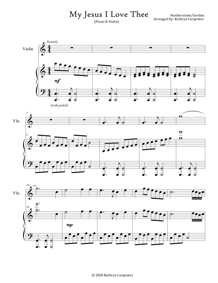 My Jesus I Love Thee (Advanced Piano & Violin) (arr. Kathryn Carpenter)