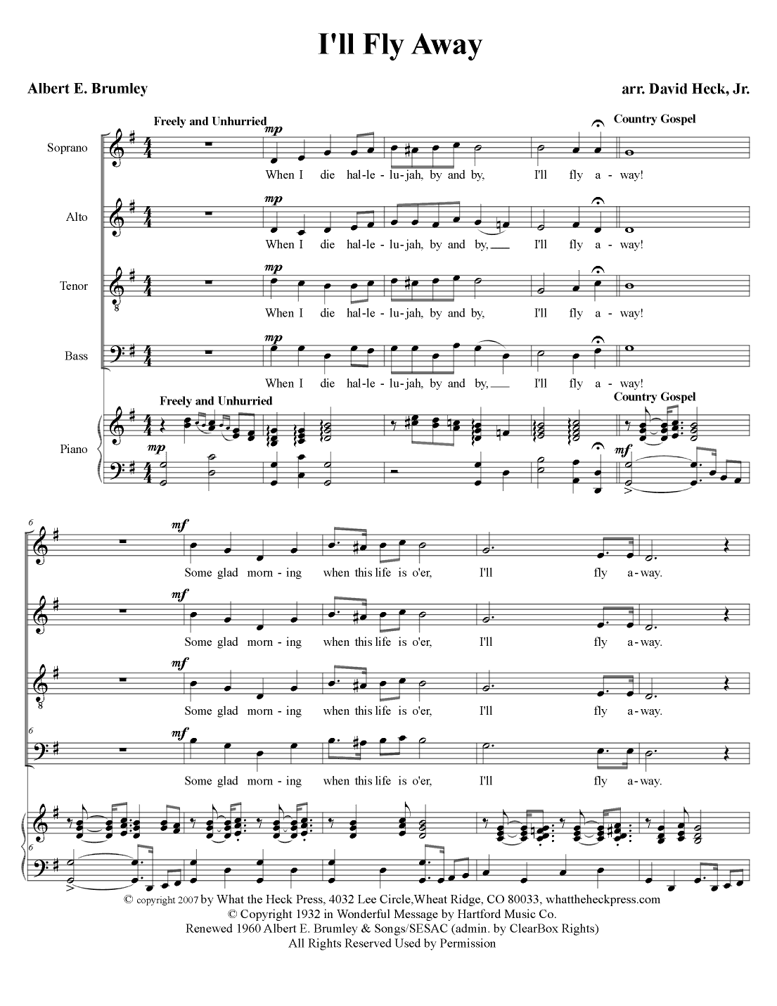 I'll Fly Away (arr. David Heck, Jr.)