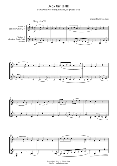 Deck the Halls (for Eb-Clarinet duet, suitable for grades 2-6) (arr. Edwin Sung)