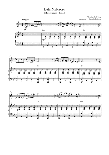Lule Malesore (My Mountain Flower) (Bb clarinet and piano accompaniment) (arr. Kaiserin Rebecca)