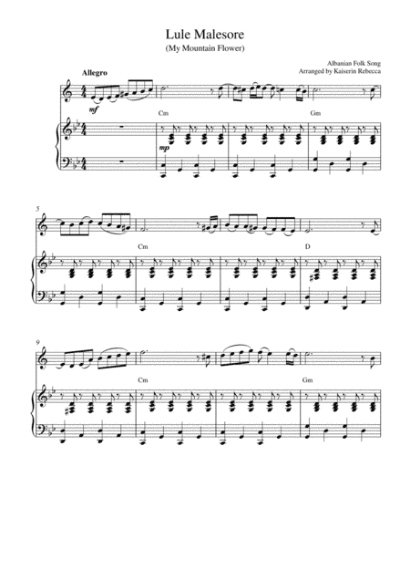 Lule Malesore (My Mountain Flower) (Bb clarinet and piano accompaniment) (arr. Kaiserin Rebecca)