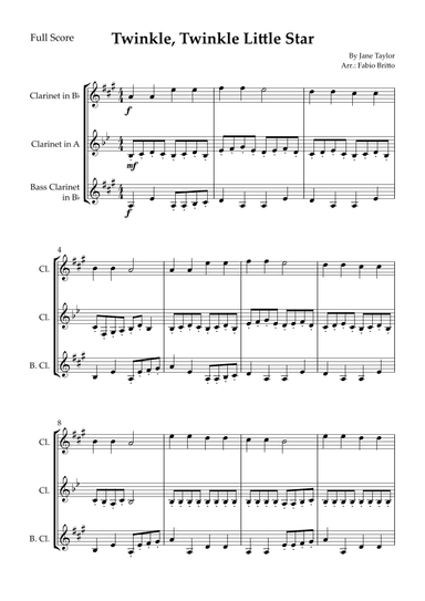 Twinkle, Twinkle Little Star for Clarinet Trio (arr. Fabio Britto)