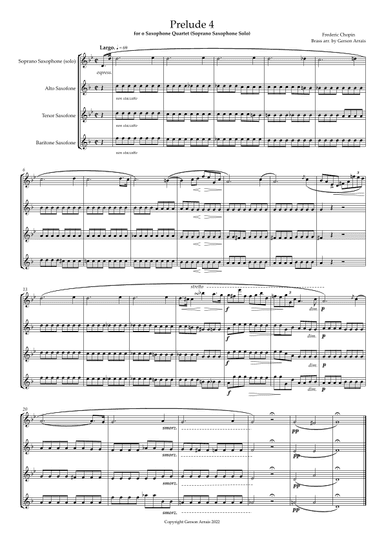 Chopin Prelude 4 for Saxophone Quartet (Soprano Saxophone Solo) (arr. Gerson Arrais)