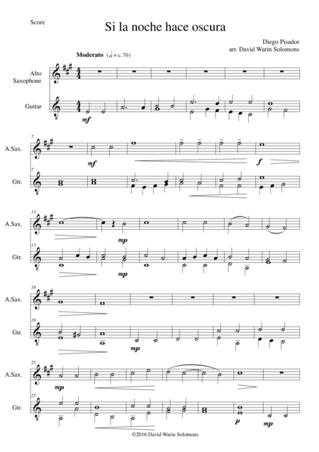Si la noche hace oscura for alto saxophone and guitar (arr. David Warin Solomons)
