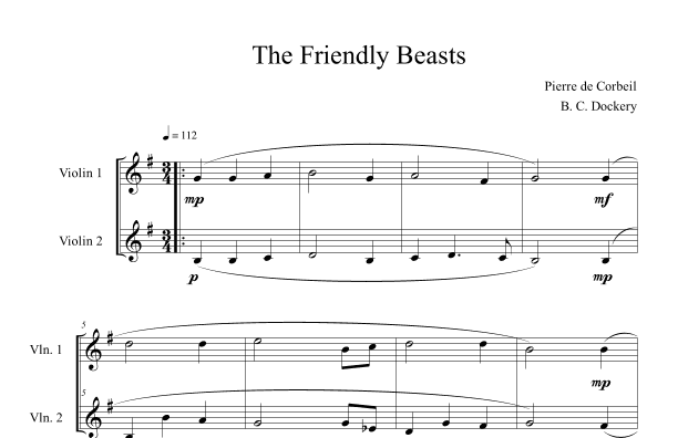 The Friendly Beasts (Violin Duet) (arr. B. C. Dockery)