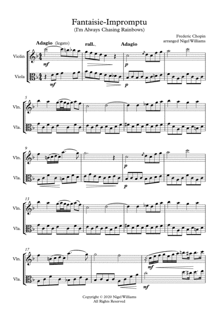 I'm Always Chasing Rainbows, Duet for Violin and Viola (arr. Nigel Williams)
