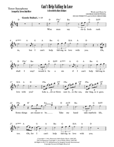 Can't Help Falling In Love (arr. Steven John Oliver)