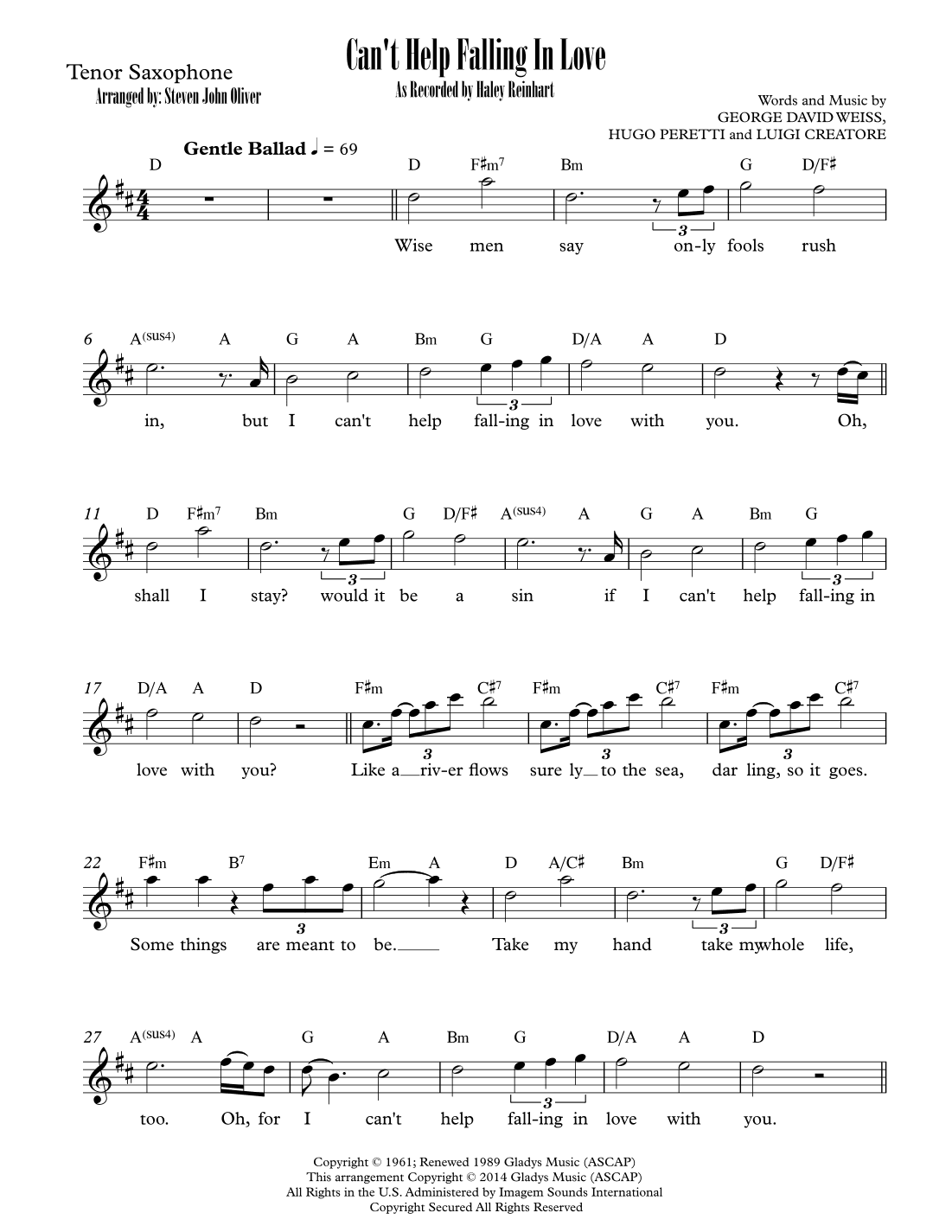 Can't Help Falling In Love (arr. Steven John Oliver)