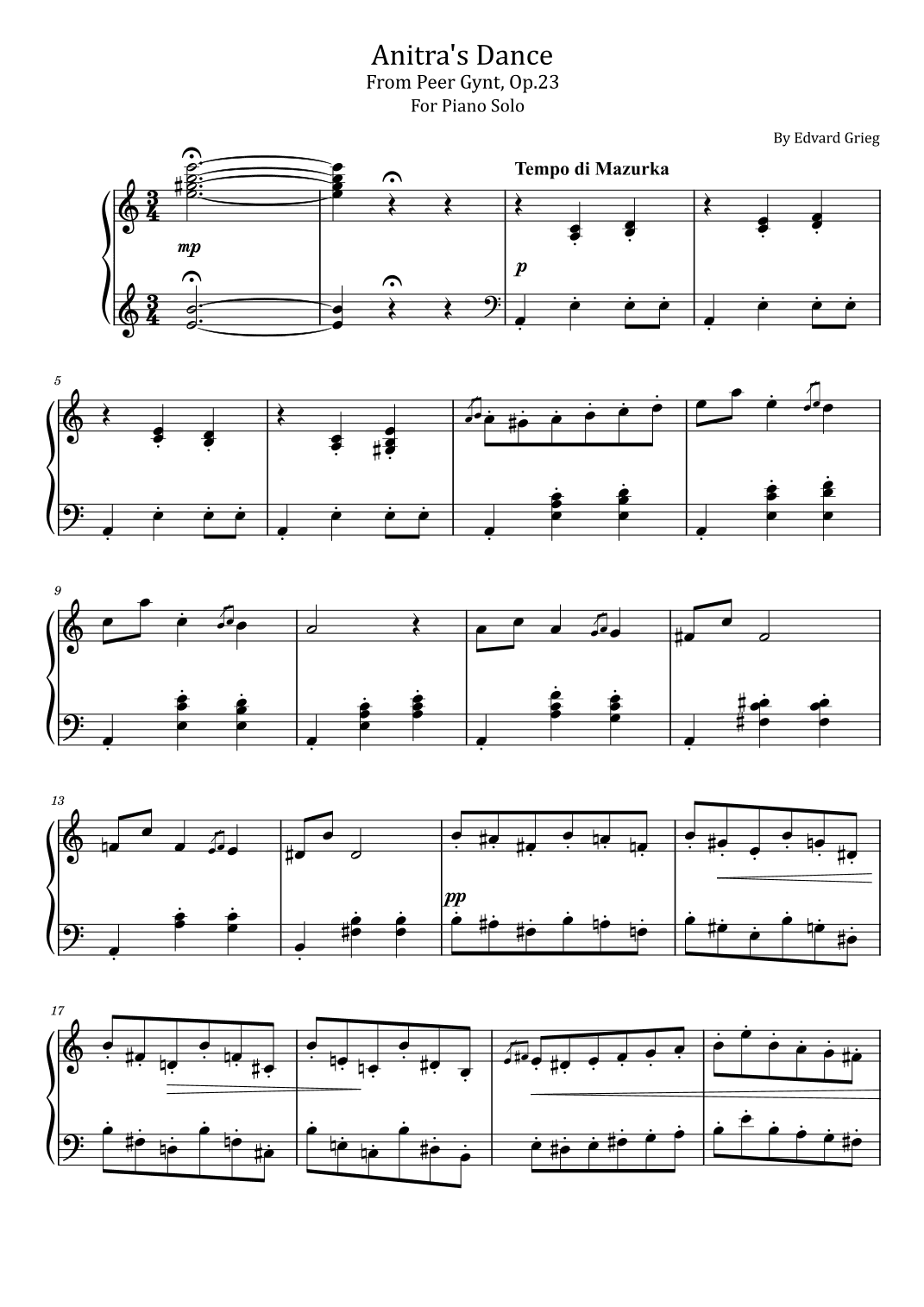 Grieg - Anitra's Dance - From Peer Gynt No.3, Op.23 - For Piano Solo (arr. poon)