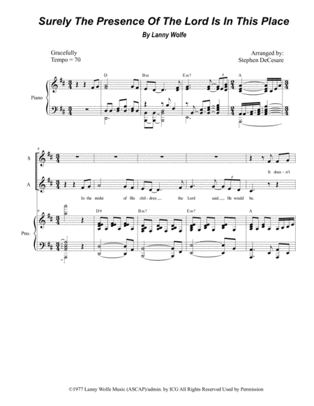 Surely The Presence Of The Lord Is In This Place (arr. Stephen DeCesare)
