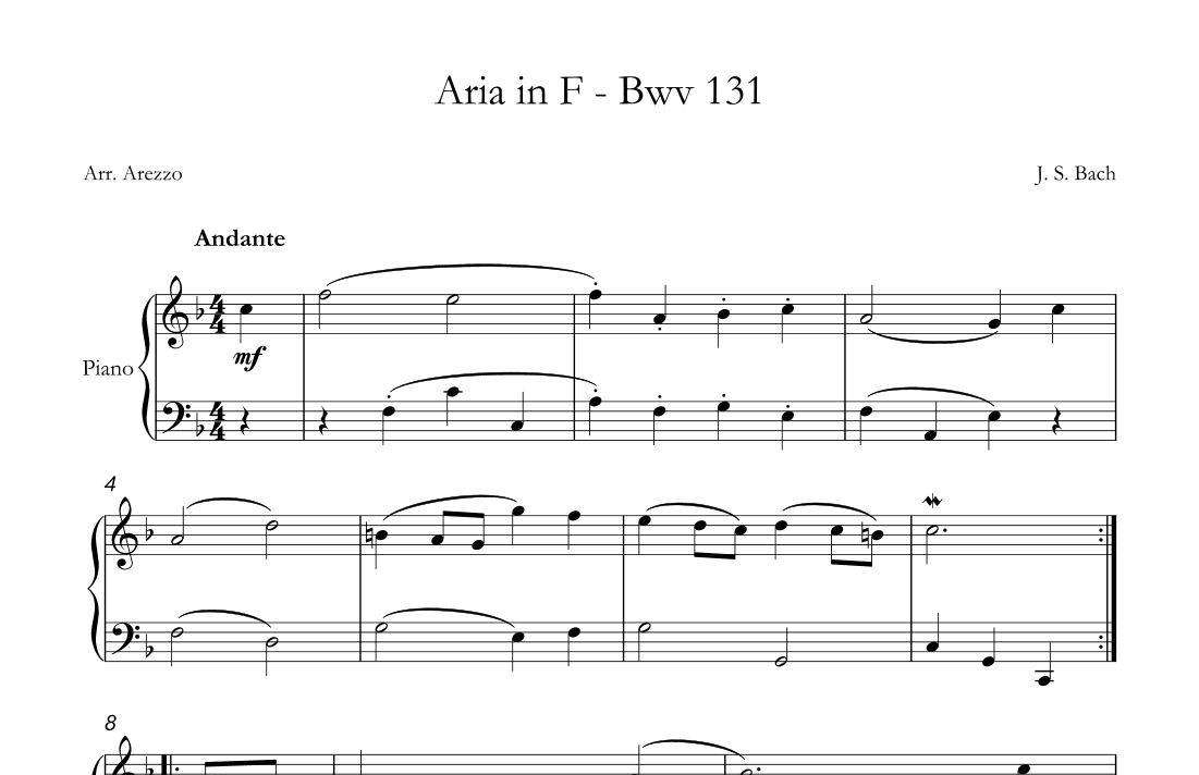 aria in f major bwv anh. 131 sheet music for piano (arr. Arezzo Music)