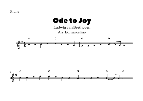 Ode to Joy - Eeasy to Piano (arr. Edmarcelino)