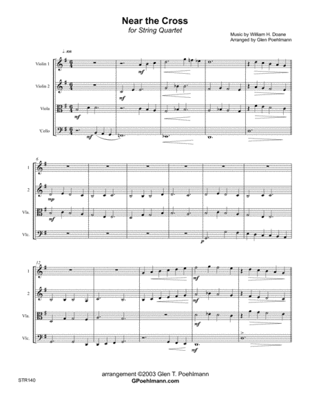 NEAR THE CROSS - STRING QUARTET (or 3 Violins & Viola) - unaccompanied (arr. Glen Poehlmann)