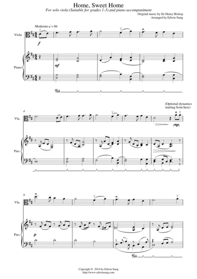 Home, Sweet Home (for viola and piano, suitable for grades 1-3) (arr. Edwin Sung)
