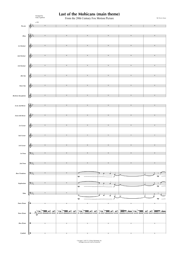 Last Of The Mohicans (main Theme) (arr. Andy Lightfoot)