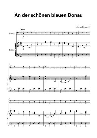 Johann Strauss II - An der scho¨nen blauen Donau for Bassoon and Piano (arr. Cadenza Editions)