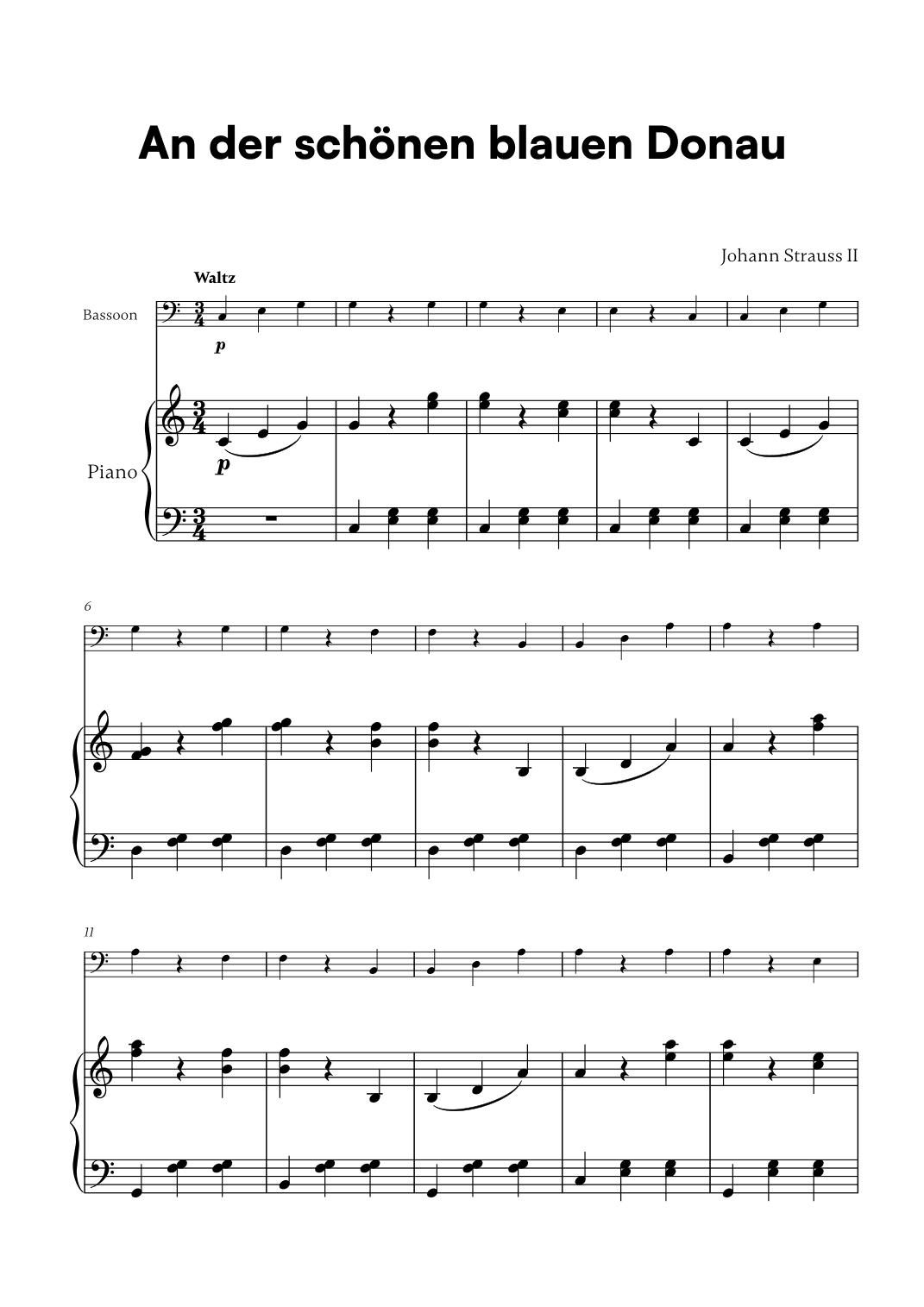 Johann Strauss II - An der scho¨nen blauen Donau for Bassoon and Piano (arr. Cadenza Editions)