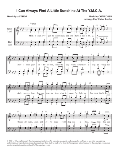 I CAN ALWAYS FIND A LITTLE SUNSHINE AT THE YMCA (arr. Walter Latzko)