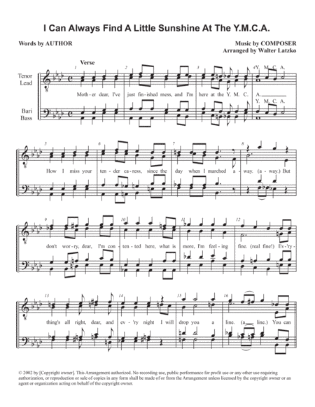 I CAN ALWAYS FIND A LITTLE SUNSHINE AT THE YMCA (arr. Walter Latzko)