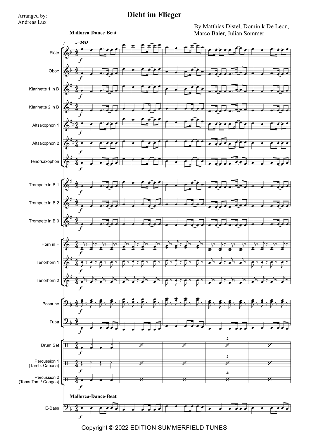 Dicht Im Flieger (arr. Andreas Lux)
