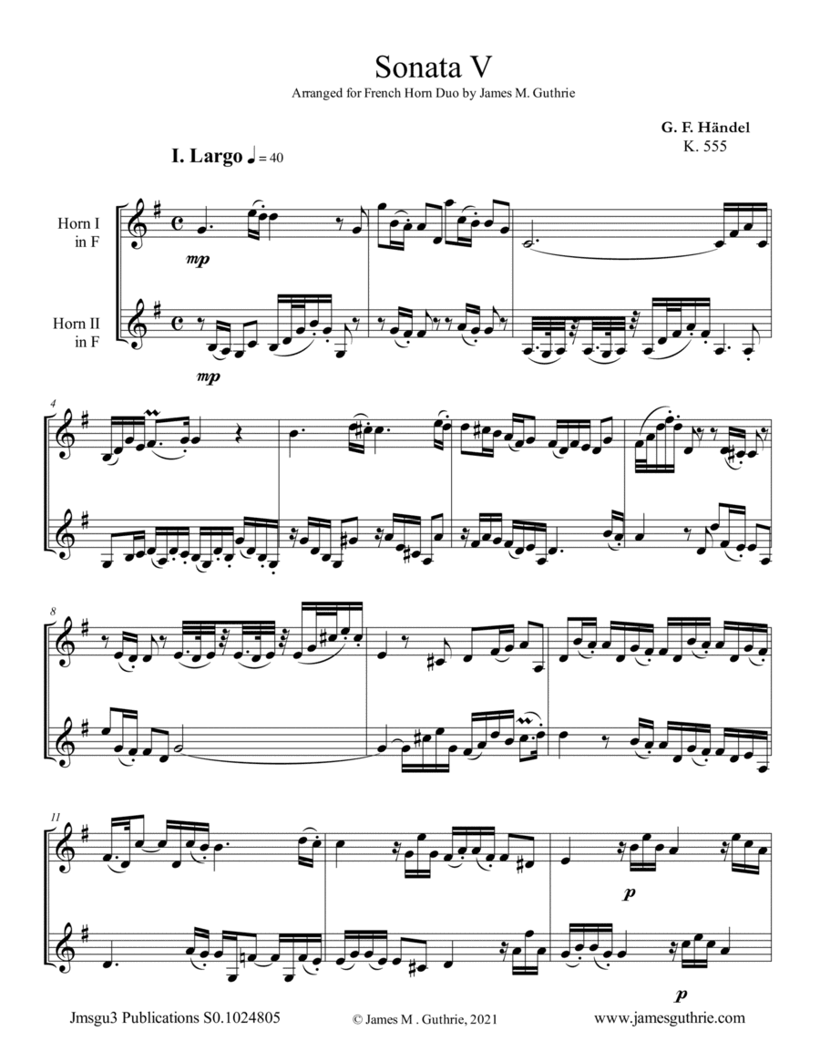 Handel: Sonata No. 5 for French Horn Duo (arr. James M. Guthrie)