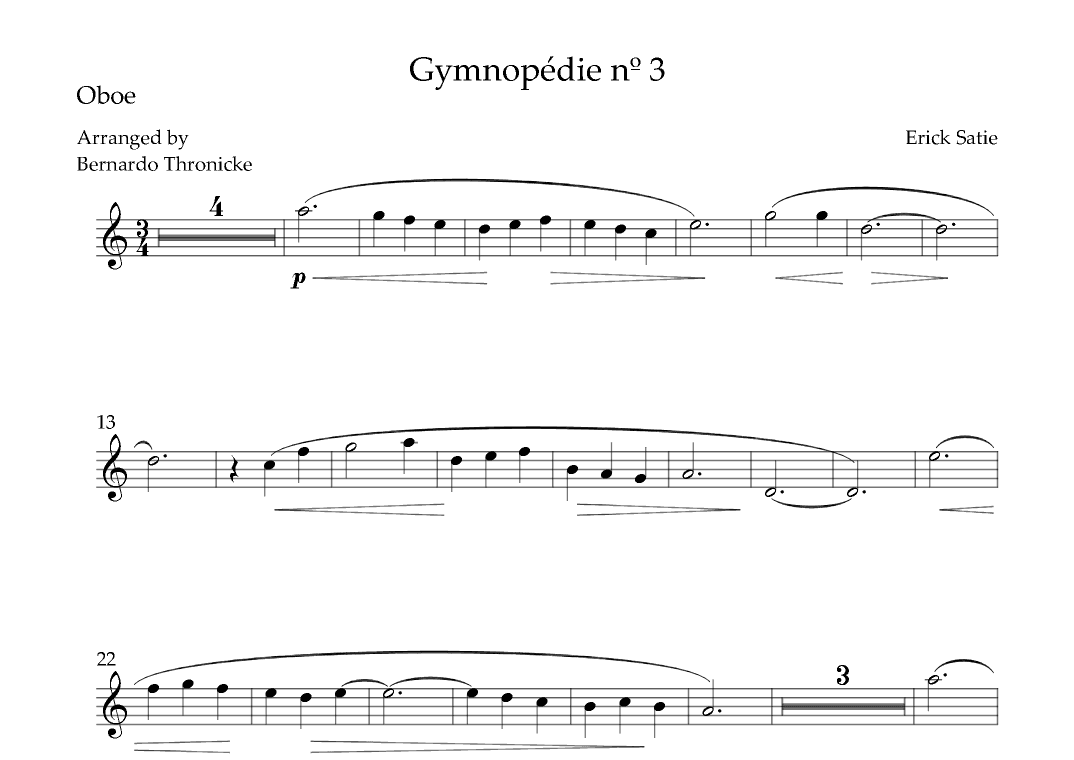 Gymnopédie nº 3 - For Oboe (arr. Bernardo Thronicke)
