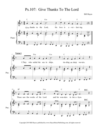 Psalm 107 Give Thanks To The Lord (piano/vocal)