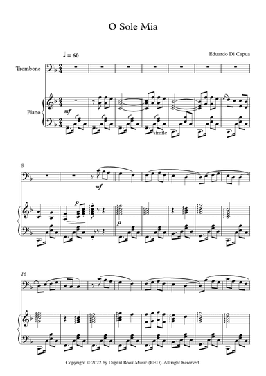 O Sole Mio - Eduardo Di Capua (Trombone + Piano) (arr. Digital Book Music)