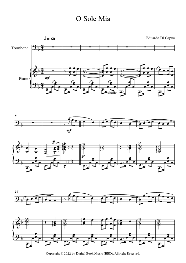 O Sole Mio - Eduardo Di Capua (Trombone + Piano) (arr. Digital Book Music)