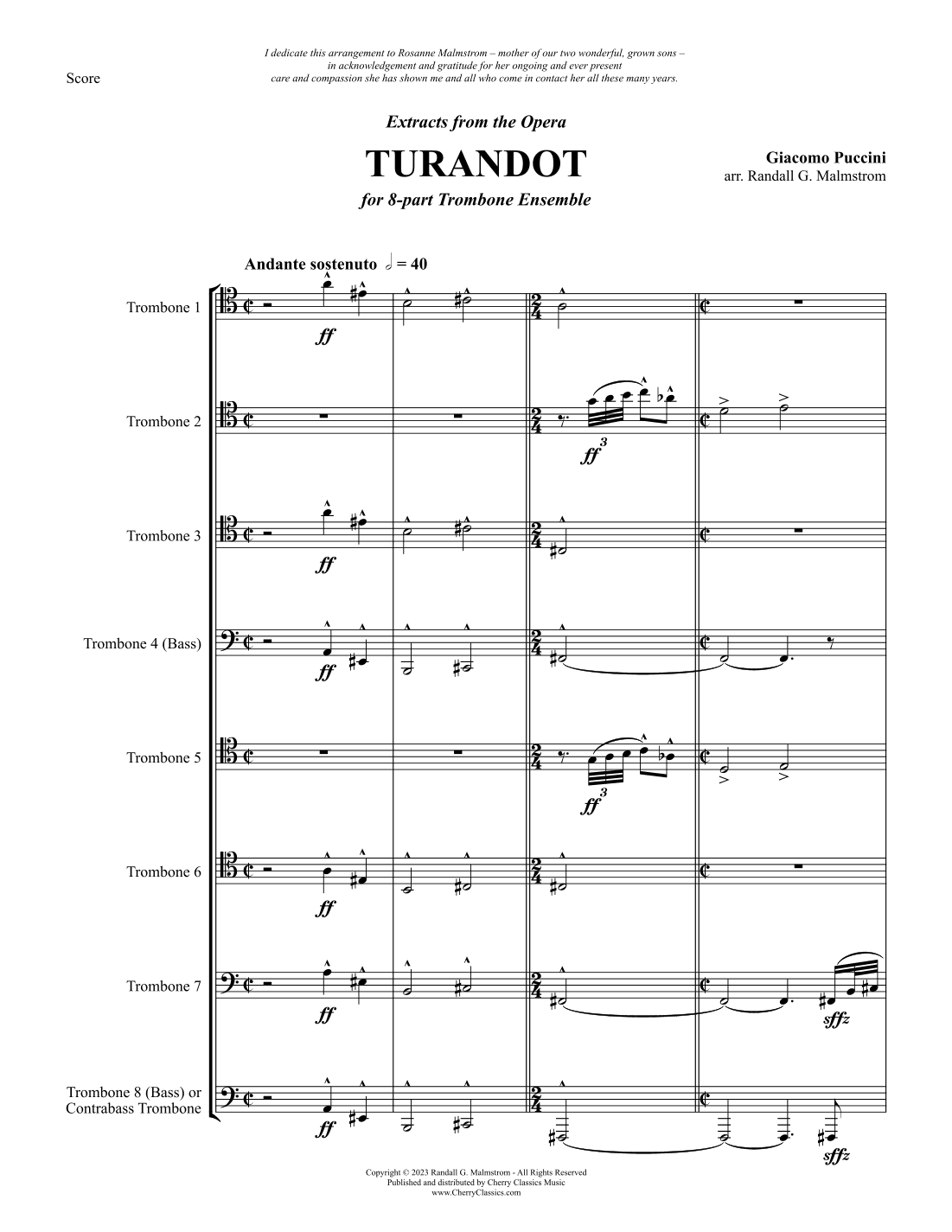 Turandot - Extracts from the Opera for 8-part Trombone Ensemble (arr. Randall Malmstrom)