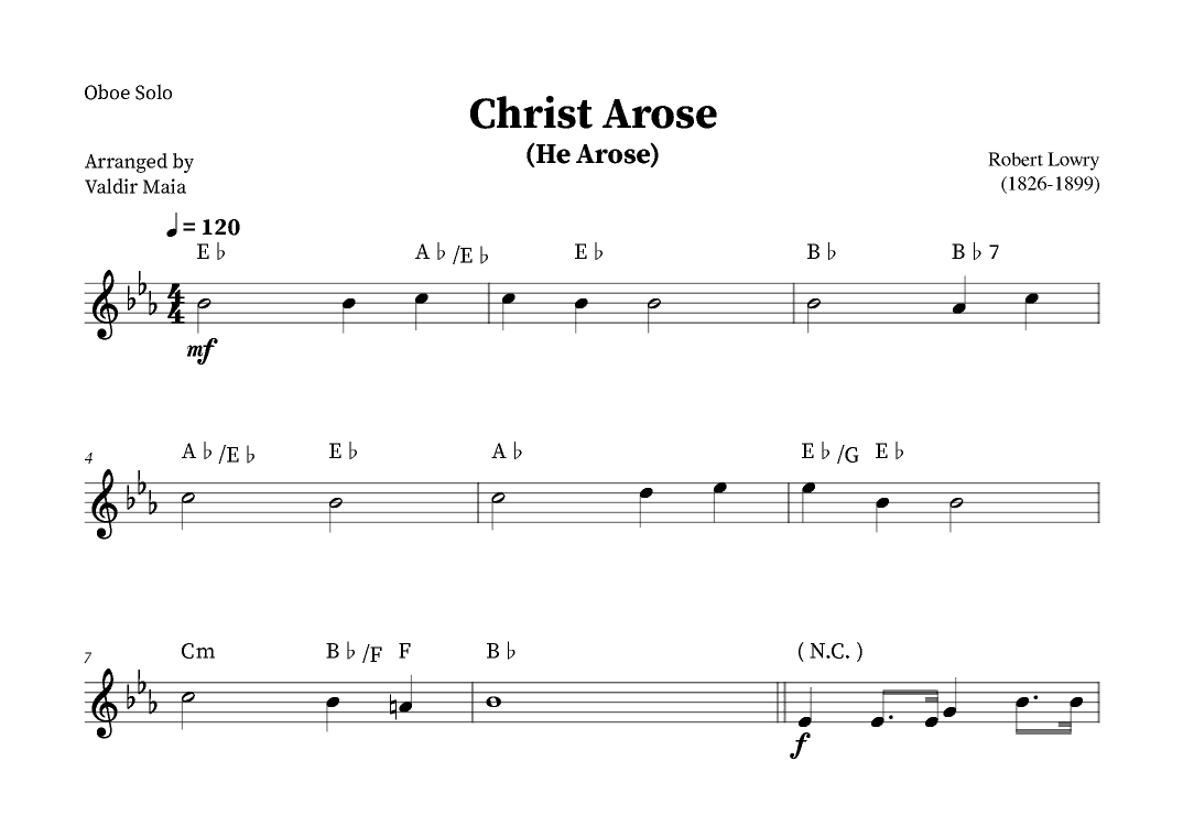 Christ Arose (He Arose) -  Oboe Solo (with chords) (arr. Valdir Maia)